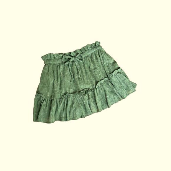 Majorelle Stretch Waist Tiered Pleated Flowy Mini Skirt Women's Green Large - Picture 1 of 5